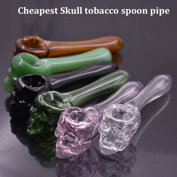 Actualice Skull Smoking Pipes Multi-Colors Hand Spoon Pipe Thick Pyrex Portable Glass Oil Burner Pipes para Dab Rig Bong Cheapest 10pcs