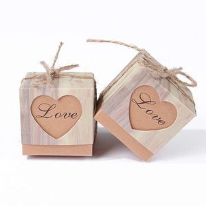 Actualice las cajas del favor de la boda Caja del caramelo del papel de Kraft con las cajas rústicas de la guita de la arpillera Dulces Suministros de decoración de la boda Embalaje de la caja de regalo