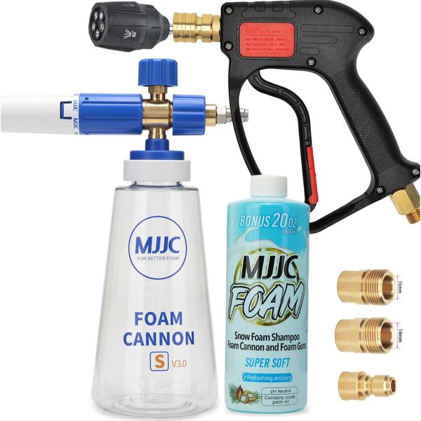 Améliorez l'expérience de lavage de votre voiture avec le kit MJJC Foam Cannon S V3.0 - pistolet à lave-pression avec 3 adaptateurs et libération rapide 5 en 1 buse de pulvérisation