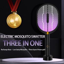 Verbeterde 3000V elektrisch mug -racket met paarse moordenaar lamp typec oplaadbare bug zappers vlieg Swatter insect Repeller 240415