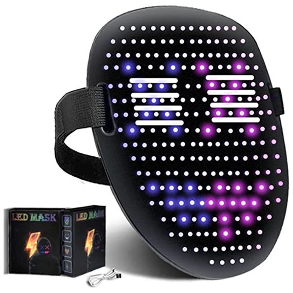 Masque LED Bluetooth rechargeable avec interrupteur à induction automatique, masque lumineux pour hommes, costumes, masques légers pour cosplay, spectacle d'Halloween, Noël, carnaval, décoration