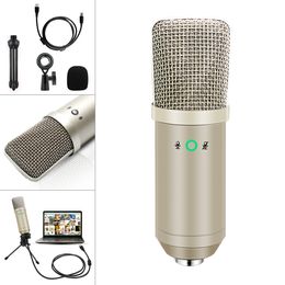 Ge￼pgraded BM-750 USB Microfoon Metal Condensor Live Microfoon met statief en knoopbesturingsfunctie voor live / sing / chat