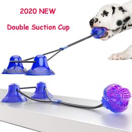 Upgraded Dog Molar Bite Toy Multifunctionele Huisdier Chew Toys Double Suction Cup Dog Pull Ball voor Honden Reiniging Tandvoer Dispenser LJ201125