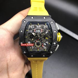 Geüpgraded heren hoge kwaliteit horloge zwarte koolstofvezel case polshorloge rubberen band horloges multifunctionele automatische mechanische horloge