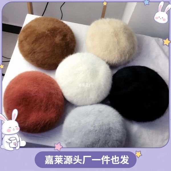 Chapeau de peintre en fourrure de vison féminin tridimensionnel épaissi de lapin amélioré, chapeau de bourgeon en peluche de couleur unie à la mode