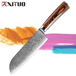 Couteau santoku amélioré japonais 7 pouces rasoir pointu kitche de cuisine damas damas acier asiatique couteaux santoku végétal et cuisson