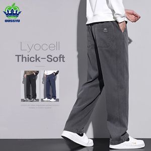 Pantalon pour hommes en tissu Lyocell doux et confortable amélioré Baggy taille élastique droite épais pantalon large décontracté mâle surdimensionné M5XL 240129