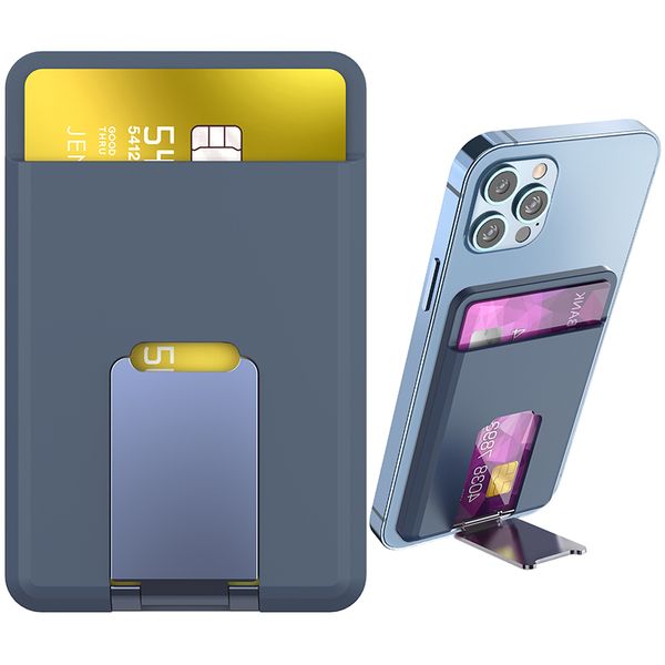 Funda tipo billetera adhesiva magnética más fuerte mejorada, soporte de tarjeta de silicona para teléfono 12, iPhone 13, serie Kickstand