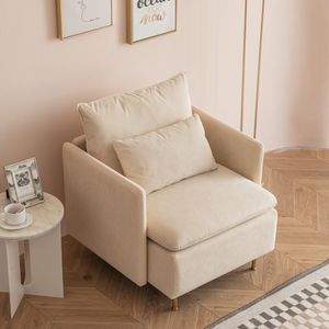 Silla de sofá simple tapizada 30.7 '', sillón de acento de tela moderno, lino de algodón beige