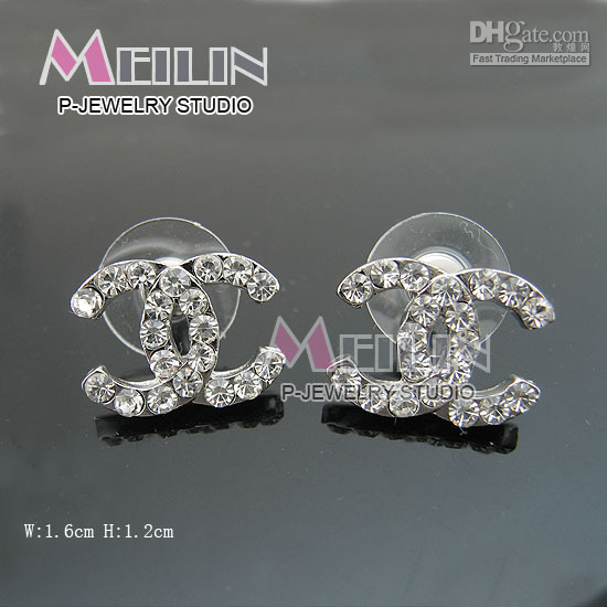 Discount Wholesale Brand New Chanel Cc Logo Swarovski Crystal Earrings