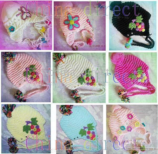 女の子の手作りかぎ針編み冬のビーニーハットタムハットキャップバレレット帽子キャップニットハット24pcs /ロット混合カラースタイル