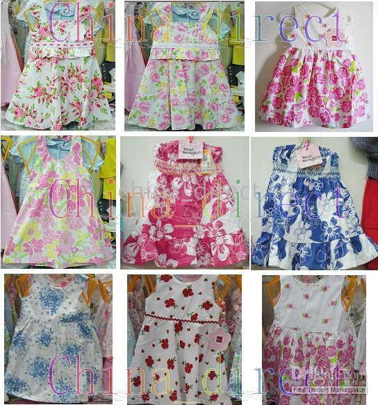 Niñas 100% algodón Summer Dress Suits TOP SHORTS Camisa de una sola pieza DRESS Skirts 23 unids / lote