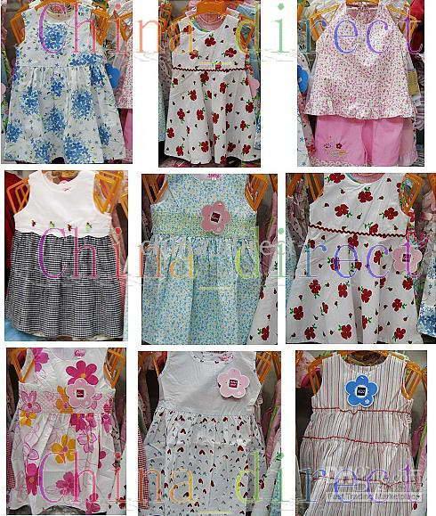 Niñas 100% algodón Summer Dress Suits TOP SHORTS Camisa de una sola pieza DRESS Skirts 23 unids / lote