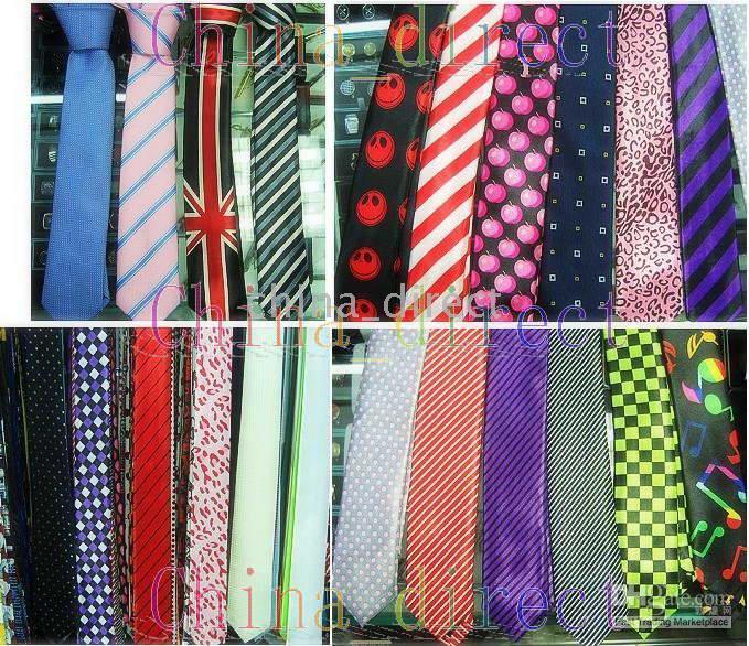 Slim Skinny Tie Neck Tie Mens Slips Slips Neck Solid Plain Stripe Assorted 100pcs / Lot # 1329