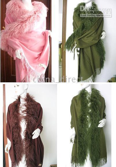 Fur Fringed Wełna Szal Wrap Kaszmir Ponchos Wełna Szalik Szal Pashmina Okładki Szale 5 sztuk / partia