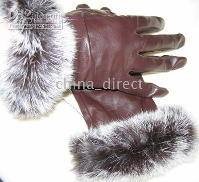 Women's Rabbit fur fringed Real Goat eather gloves skin gloves LEATHER GLOVES 12pairs/lot #1474