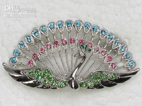 Wholesale colorful Crystal Rhinestone Peacock Brooch Fashion Costume Pin Brooches jewelry gift C742