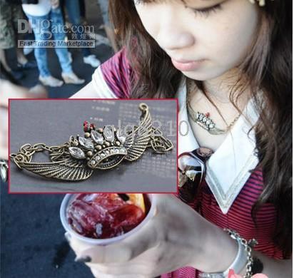 Fashion Vintage Alloy Angel Wing Crown Shape necklace Sweater Chain Acrylic Stone Necklaces Women's 15pcs/lot