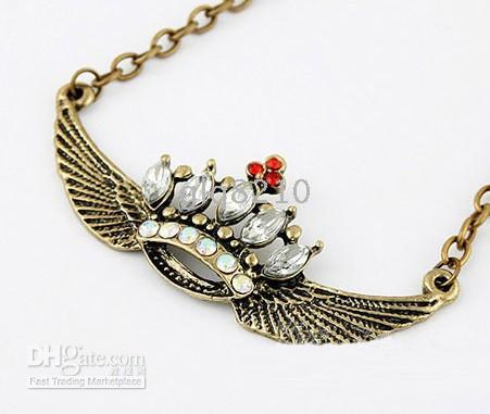 Mode vintage legering ängel vinge krona form halsband tröja kedja akryl sten halsband kvinnor 15st / lot