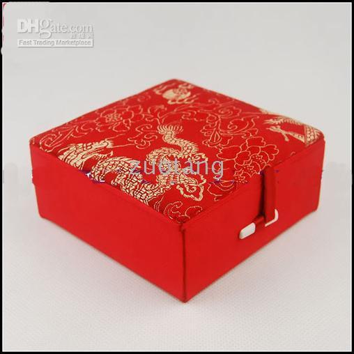 Cotton Filled Bracelet Gift Box Wholesale size 4x4x1.8 inch 48pcs/lot Mix Color Silk Fabric