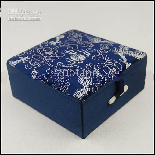 Cotton Filled Bracelet Gift Box Wholesale size 4x4x1.8 inch 48pcs/lot Mix Color Silk Fabric