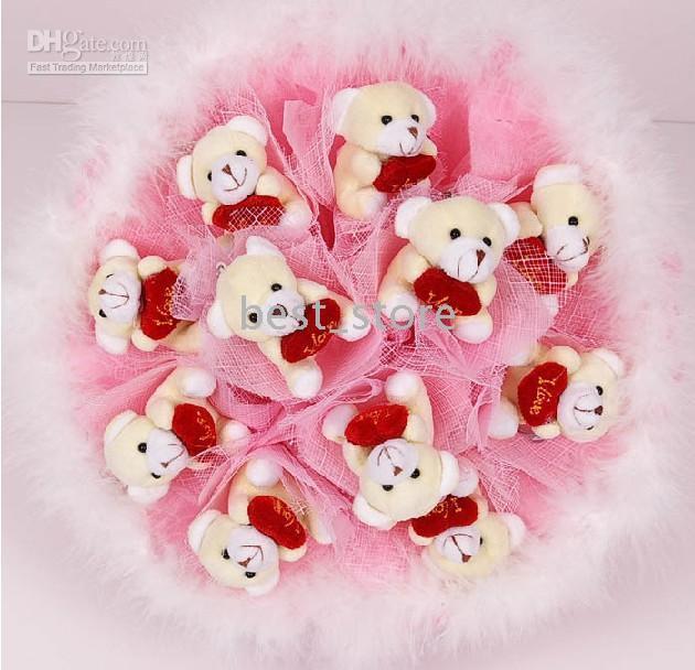 2019 Romantic &amp; Lovely Flower Bouquet By 11 Teddy Bear Holding Heart