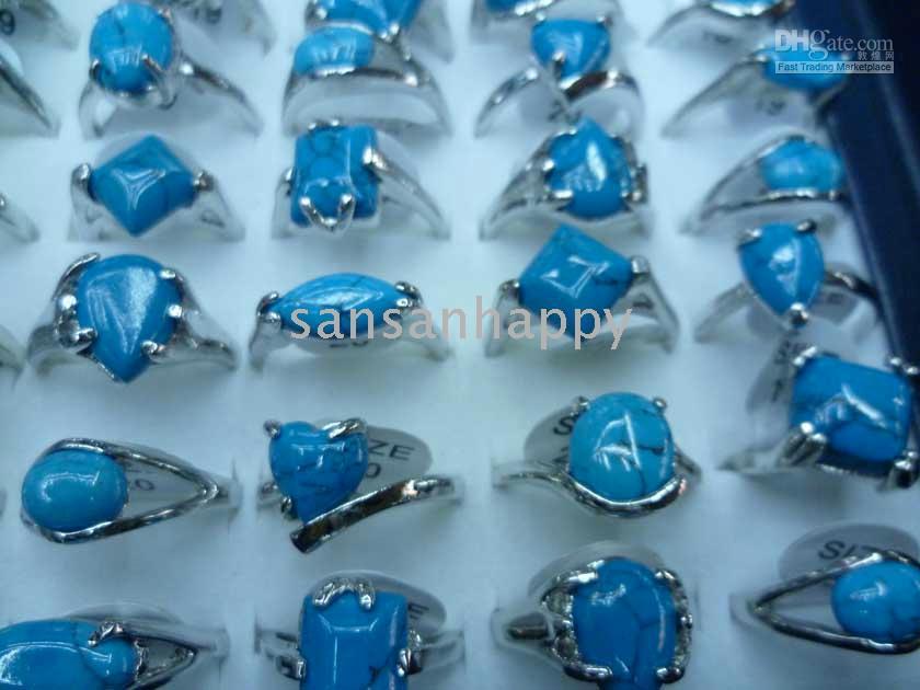 

Wholesale TURQUOISE GEMSTONE Natural stone RING 925 SILVER IN USA Mixed size FAST SHIPPING IN STORE with display box