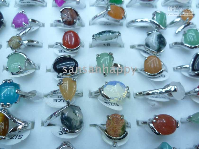 Wholesale fashion natural stone rings Multicolor Costume Jewellery with display box