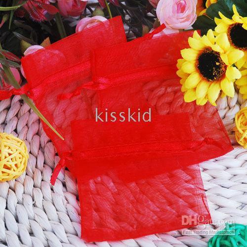 300Pcs Red Organza Gift Pouch Bag Wedding Favor Party 9X12 cm Packaging Bags Gift Wrap New