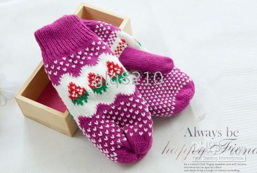 Xmas Cute Girls Thick Wool Gloves Strawberry Pattern Mittens 5 Color Women's Brand New 10pair/lot