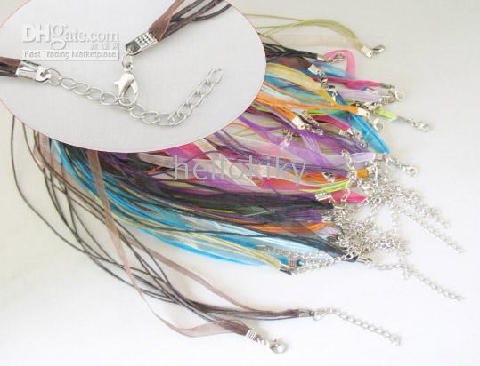 Gratis frakt 100 Blandade färger Multi-Strands Ribbon Cord Halsband M19354
