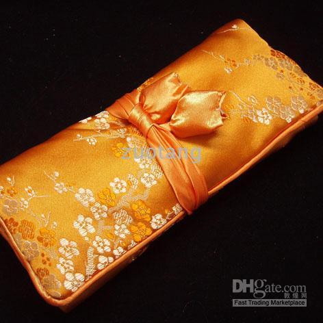 Goedkope Sieraden Gift Roll Ring Opslag Pouch 10 stks Mix Kleur 9 * 6 Inch Zijde Brocade Touw Rits Tassen