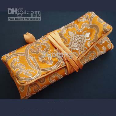 Goedkope Sieraden Gift Roll Ring Opslag Pouch 10 stks Mix Kleur 9 * 6 Inch Zijde Brocade Touw Rits Tassen