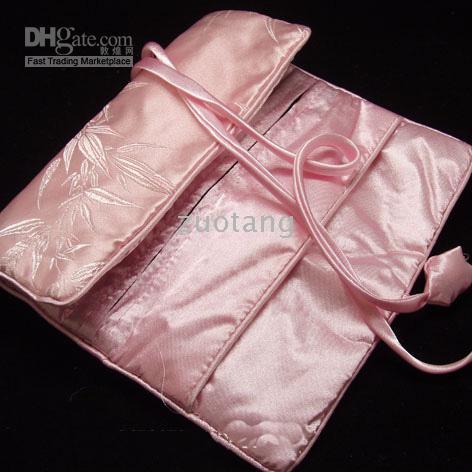 Cheap Jewelry Gift Roll Ring Storage Pouch 10pcs Mix Color 9*6 inch Silk Brocade Rope Zipper Bags