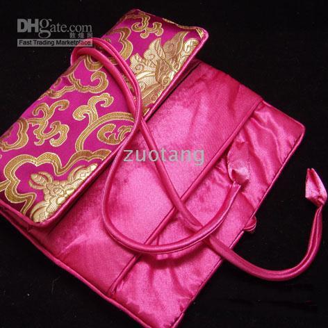 Cheap Jewelry Gift Roll Ring Storage Pouch 10pcs Mix Color 9*6 inch Silk Brocade Rope Zipper Bags