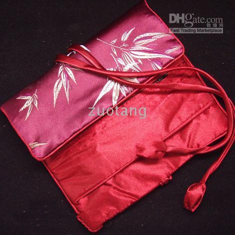 Cheap Jewelry Gift Roll Ring Storage Pouch 10pcs Mix Color 9*6 inch Silk Brocade Rope Zipper Bags