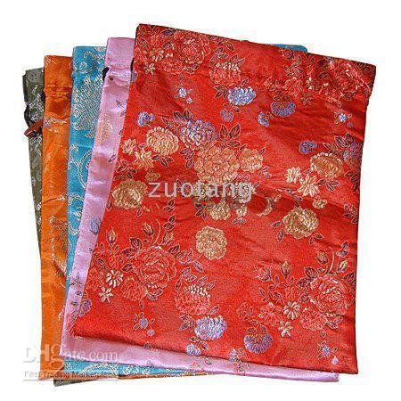 Luxury Women Decorative Shoe Cover Drawstring Bags with lined Silk Printed Reusable Packaging Pouch 50pcs/lot Mix Color Free shipping
