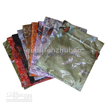 Luksusowy Duży Chiński Jedwabny Brocade Biżuteria Wouch Bransoletka Torba Prezent Rzemiosło Makijaż Torba Sznurka Ręcznie Tkaniny Torby z wyłożonym 16x19 cm 3szt / L