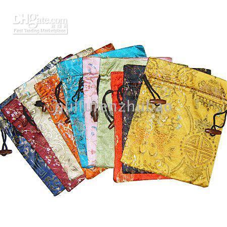 Luxury Large Chinese Silk Brocade Jewelry Pouch Bracelet Gift Bag Craft Makeup Drawstring Bag Handmade Cloth Bags with Lined 16x19 cm 3pcs/l