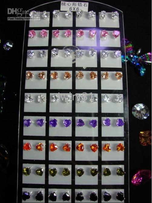 hot! natural gemstone earrings healthy Love really zircon earrings 6mm Stud Stand CZ earrings 36pair-image-89699647