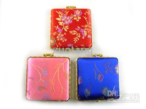 Elegant Folding Pocket Compact Mirrors Favor Chinese Damask Portable Double sided Makeup Mirror 100pcs/lot mix color styles Free shipping