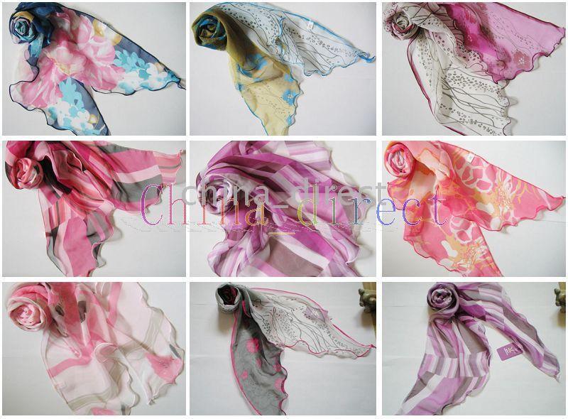 Panie Moda Silk Girls Scarves Kobiet Jedwab Szalik Szalik 12 sztuk / partia