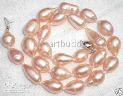Superb big natural south sea 11-14mm Pink golden Pearl Necklace 14k length 48cm