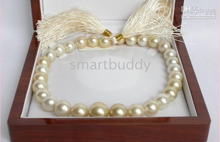 Fine Pearls Smycken Äkta 12mm Light Gold Pearl Necklace 17inches 14kg