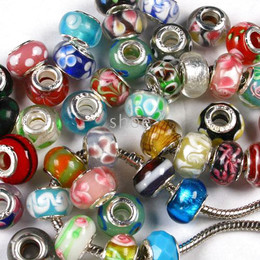 glass beads wholesalers Canada - 550pcs 4.5mm silver plated double core glass Bead Charms Fit euroepan Bracelet Chamilia customize