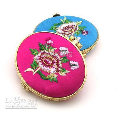 Personliga Pocket Speglar Compact Favors Silk Broderad Dubbelsidig 30st / Lot Free