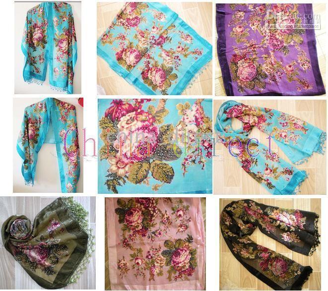 Beaded Silk Velvet Känsla Rayon Nylon Burn Out Duster Opera Coat Scarves Sjal Scarf Wrap Ponchos 6st / Lot # 1726