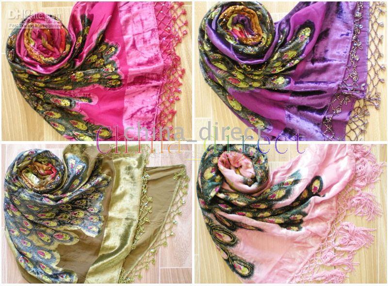 Beaded Silk Velvet feeling rayon nylon Burn Out Duster Opera Coat Scarves Shawl Scarf Wrap Ponchos 6pcs/lot #1726