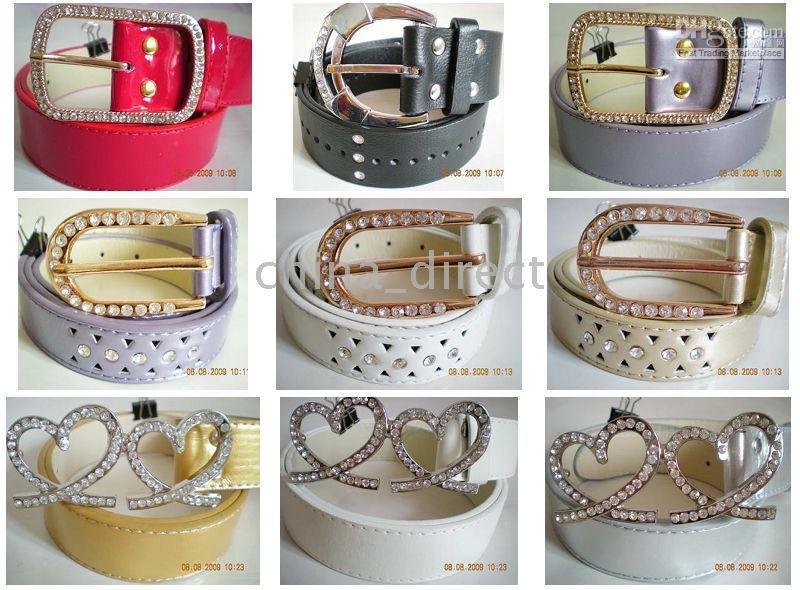 JOLIE Mesdames Mode Cristaux Ceinture BUCKLE Femmes Ceintures en cuir 25pcs / lot nice