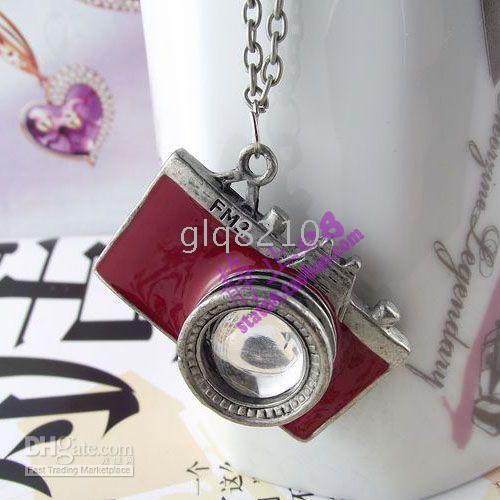 Cute Retro Alloy Simulated Gemston Necklaces Fashion Long Style mini-camera Pendant Newest 15pcs/lot